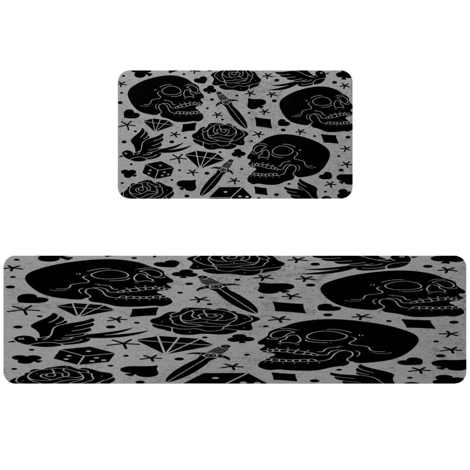 Tapis de cuisine antidérapant et absorbant lot de 2 lavables motif crâne