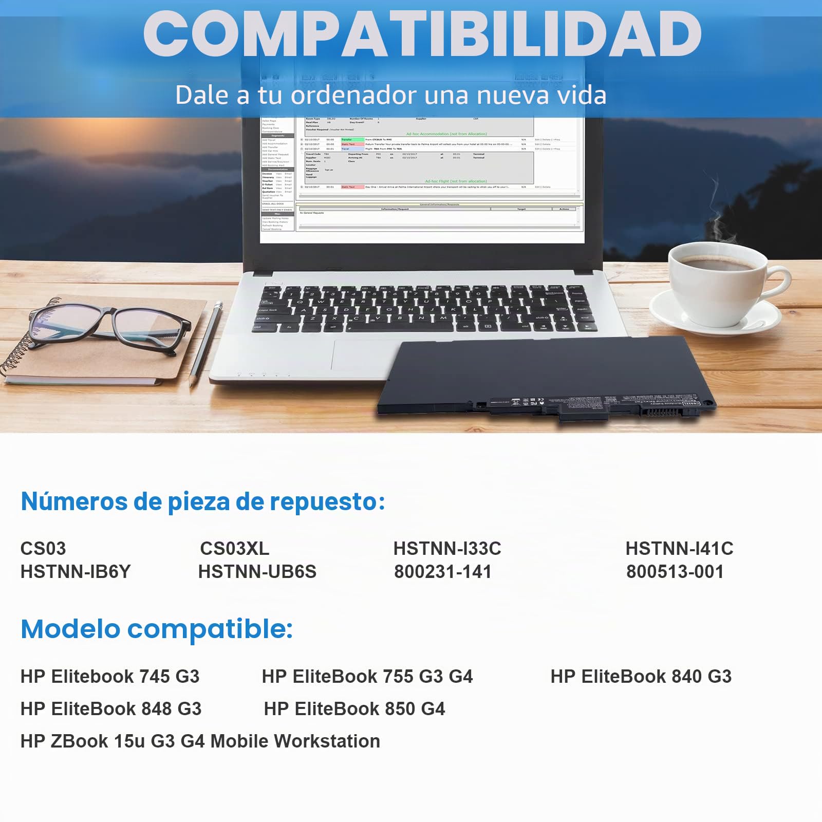 ASUNCELL 11.4V/46Wh CS03XL Batería del Ordenador portátil para HP EliteBook 745 755 840 850 G3 G4 848 G3, ZBook 15u G3 G4 Mobile Workstation mt42 mt43 Mobile Thin Client, CS03 CS03XL CSO3 CSO3XL