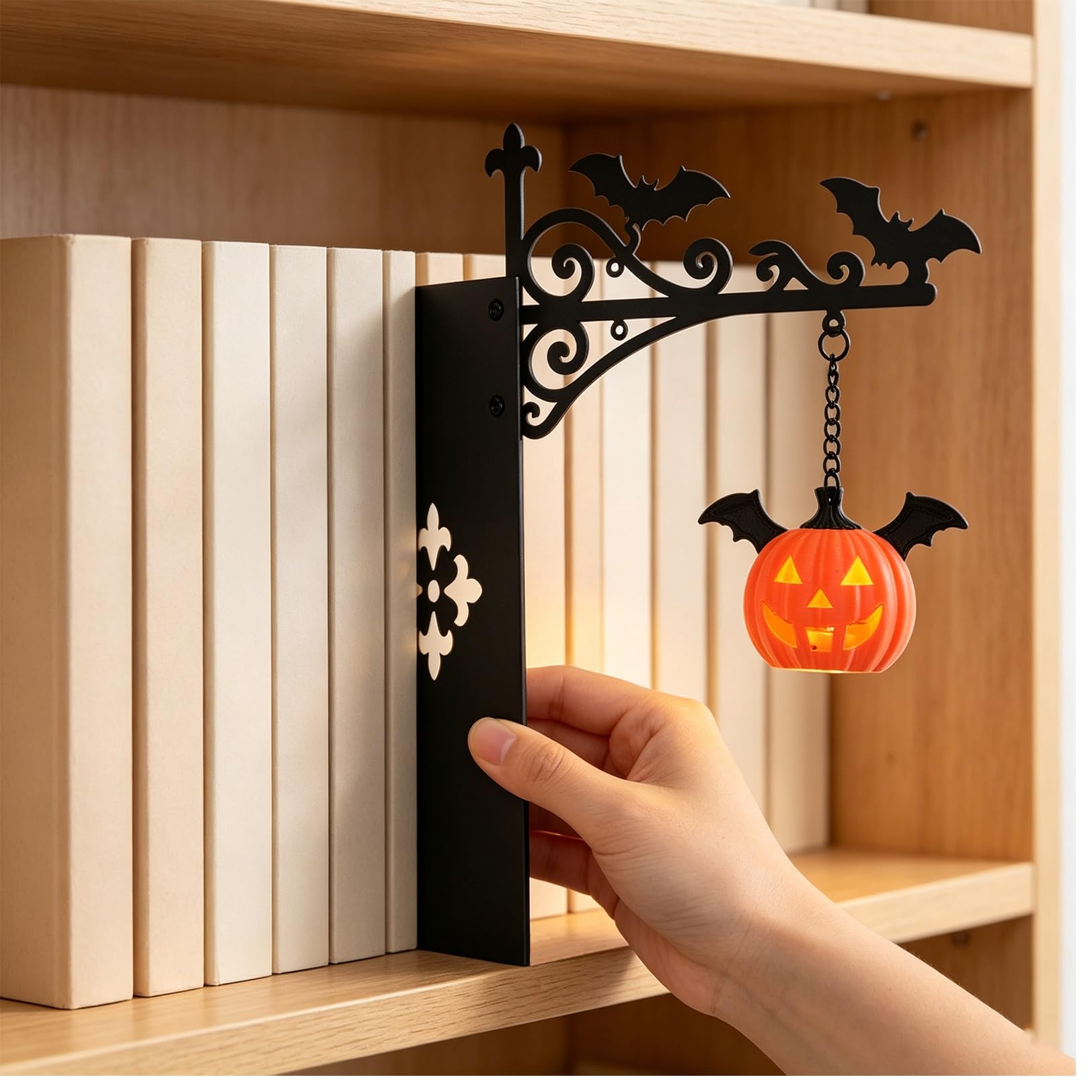 Vintage Ghost Bookshelf Lantern, Warm LED Mini Hanging Nightlight, Portable Reading Lamp, Spooky Halloween Ornament for Shelf & Indoor Tabletop Decor (D)