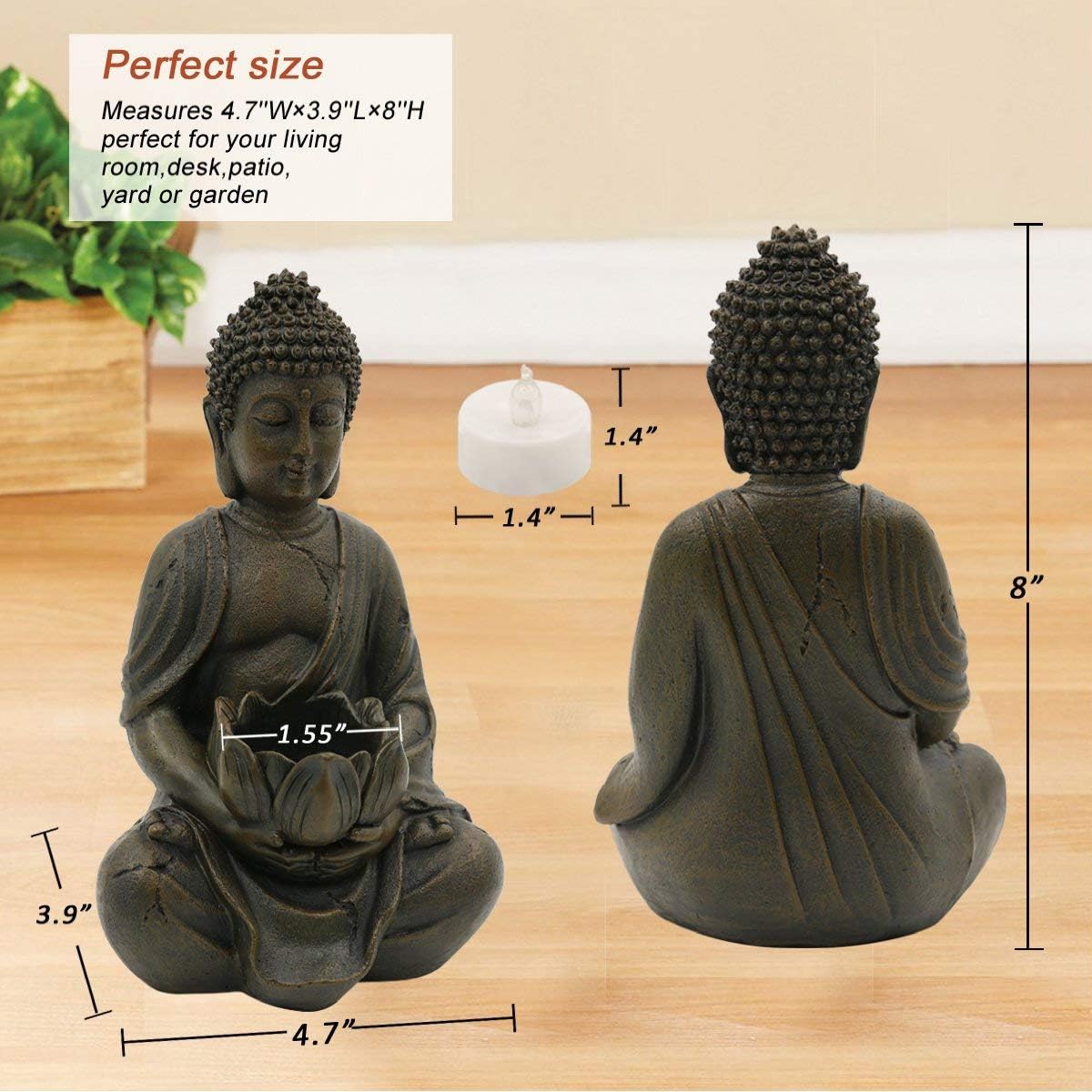 Goodeco Garden Yoga Frog & Tealight Holder Buddha Statue - Sitting Sculpture,Gift idea,Spirituality Garden Statues, Perfect Home or Meditation Decorations