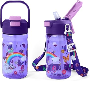 Kids Water Bottle Mist & Sip 2-In-1, 20Oz Plastic Kids Mist Water Bottle With Straw And Handle, Leakproof & Lightweight, Ideal For School And Outdoor, Unicorn