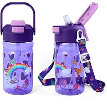 Kids Water Bottle Mist & Sip 2-In-1, 20Oz Plastic Kids Mist Water Bottle With Straw And Handle, Leakproof & Lightweight, Ideal For School And Outdoor, Unicorn