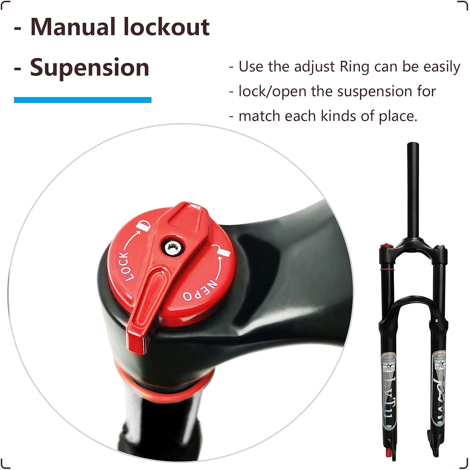 Mountain Bike Air Fork 26 27.5 29 Inch Rebound Adjust, 130mm Travel Front Fork Disc Brake Suspension (Color : Straight Manual Lock Out, Size : 26 inch)