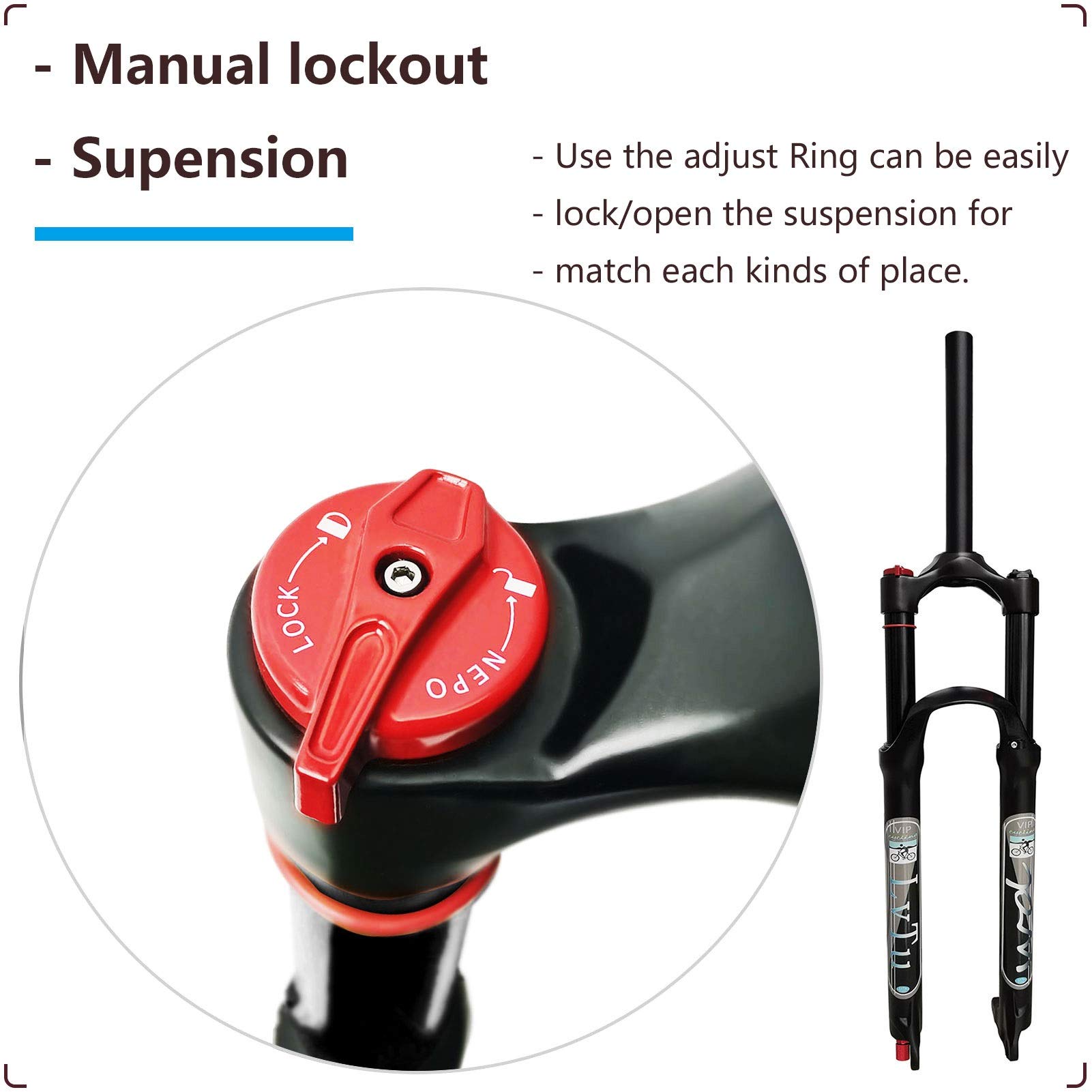 QHIYRZE 26/27.5/29 Mountain Bike Suspension Forks MTB Air Fork Travel 130mm Rebound Adjust 11/8