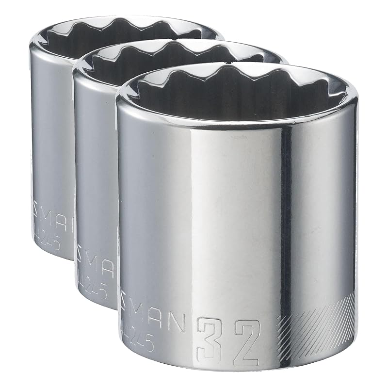 Soquete CRAFTSMAN CMMT44245 de 32 mm, 12 pontos, encaixe de 12,7 mm (1/2 pol.), raso, pacote com 3