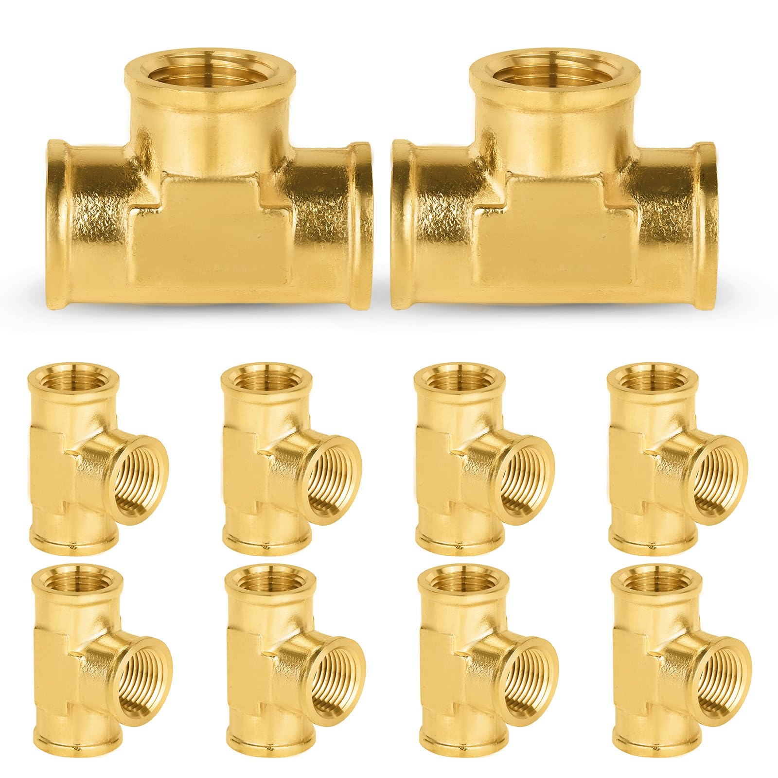 Paquete de 10 racores de latón GUOFIS, te Hembra NPT de 1/2", racores de te Hembra de 3 vías