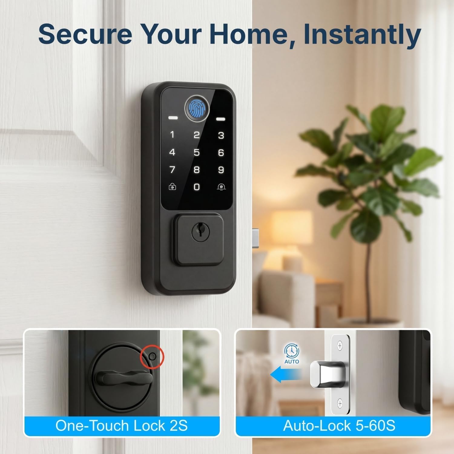 WiFi Smart Door Lock - Keyless Entry Door Lock for Front Door, Fingerprint Door Lock with App Control, 5-in-1 Touchscreen Deadbolt with 6 Keys & 2 NFC Cards, Matte Black