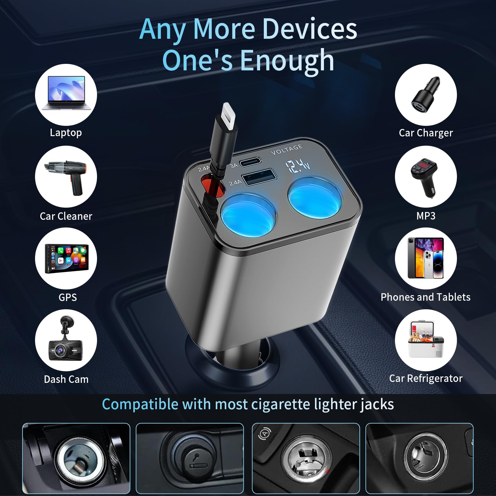 Caricatore Per Auto Retrattile, 5 In 1 Per Sigaretta, 147 W, Per IPhone