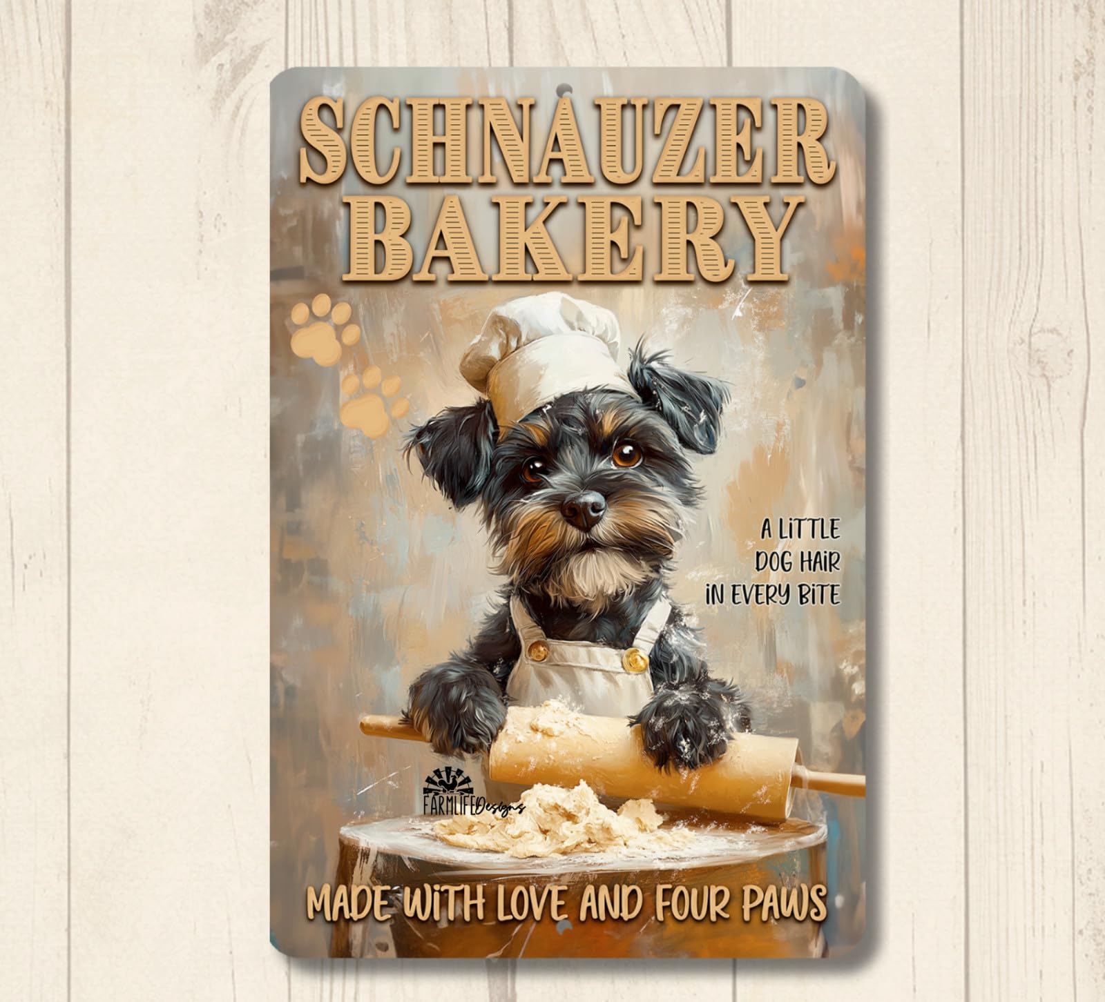 Schnauzer Bakery dog baking cooking chef funny metal tin wall art kitchen plaque home decor