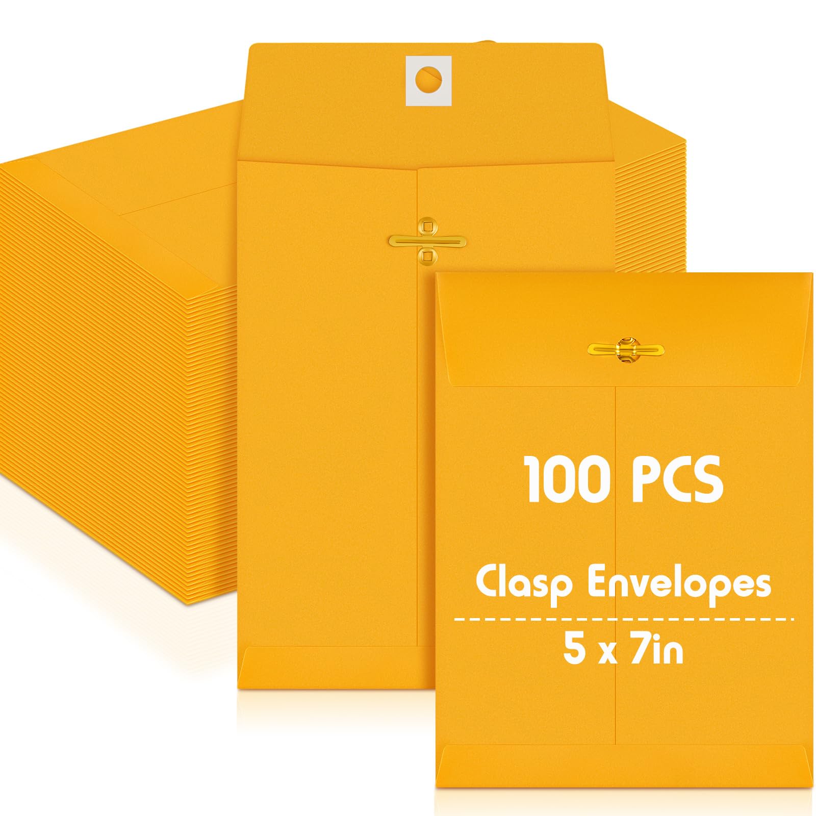 Photo 1 of Geyee 100 Pcs 5 x 7 Inch Clasp Manilla Envelopes, Small Colored Kraft Envelopes with Gummed Clasp Closure for Weddings, Invitations, Greeting Cards, Mailing, Storing, Home Office Business (Yellow)