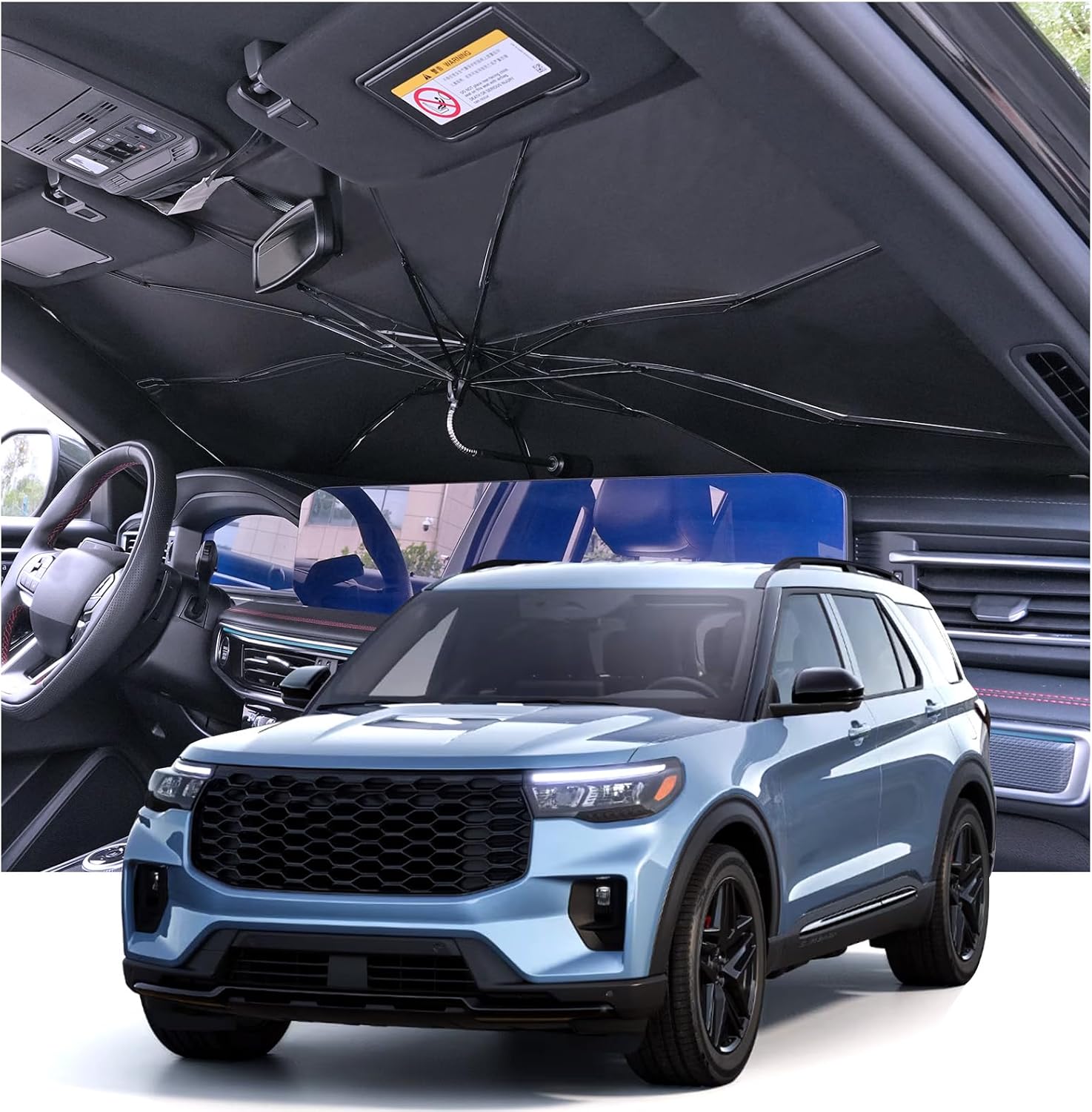 2020-2025 Upgraded for Ford Explorer Sunshade, Portable Foldable Sunshade Accessories, [Nano Ice Crystals Coating] UV Protection, Keeps Interior Cool (for Ford Explorer 2020-2025)