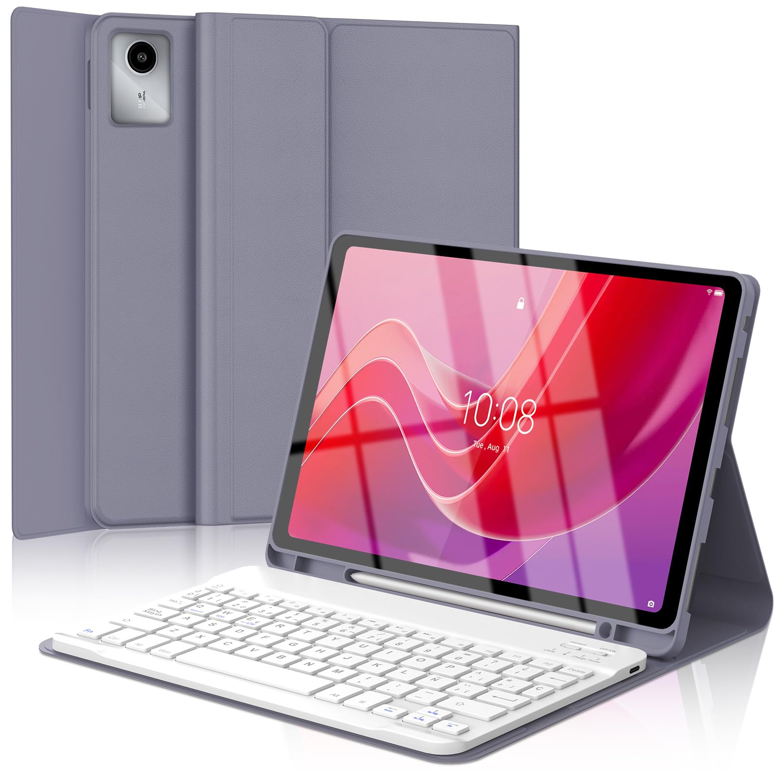 Funda Teclado para Lenovo Tab M11 11 Pulgadas, QWERTY Español Ñ, Magnético Desmontable Bluetooth Teclado, Funda con Portalápices, para Lenovo Tab M11 TB330FU/ TB330XU 2024 11"(Lila)
