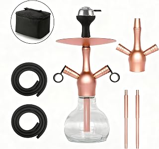 RMAN Mini Cachimba Completo 37CM Glass Hookah con Funda de Tela y 2 Manguera de Silicona, Diseño Portátil Shisha Set Premium para Uso Doméstico, Fiestas, Viaje, Rosa