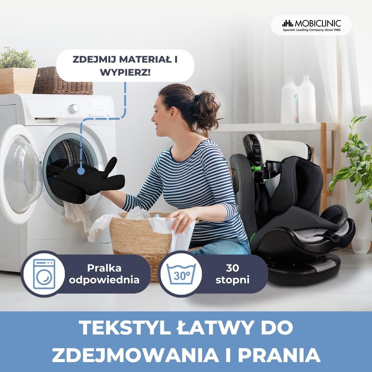 Mobiclinic®, Fotelik samochodowy, Obrót 360º, Regulacja i-size, Top tether, Grupa 0/1/2/3, Max. 36 kg, Podwyższenie dla dzieci, Pandafix, 5-punktowa uprząż, Regulacja, Leżanka 3 pozycje