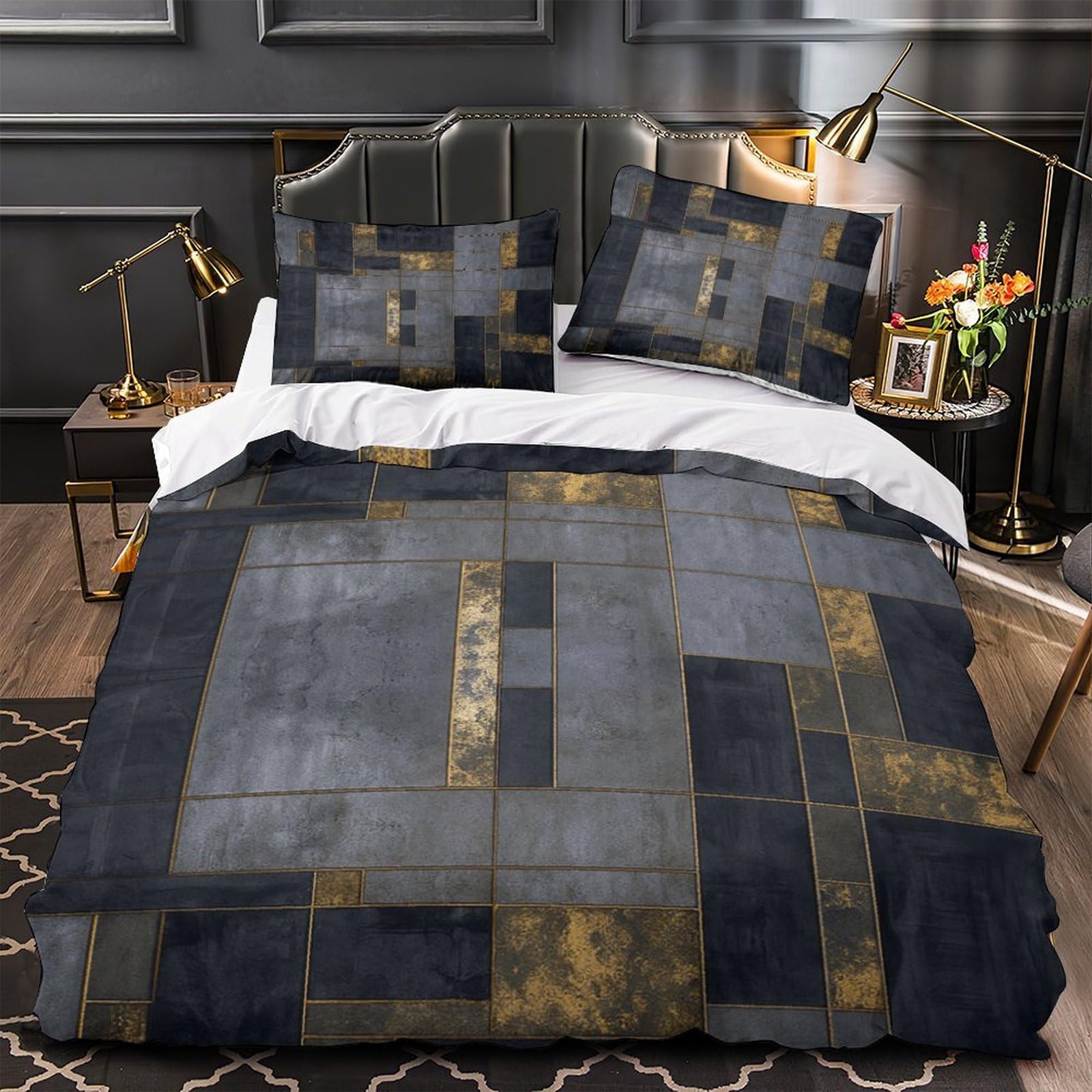 MMDASBVPE Modern Geometric Duvet Cover 3D Print All Season 3-Piece Bed Set Hidden Zipper Quilt Cover Premium Wrinkle-Resistant for Teens Adults Kids Women Girls Boys King（220x240cm）