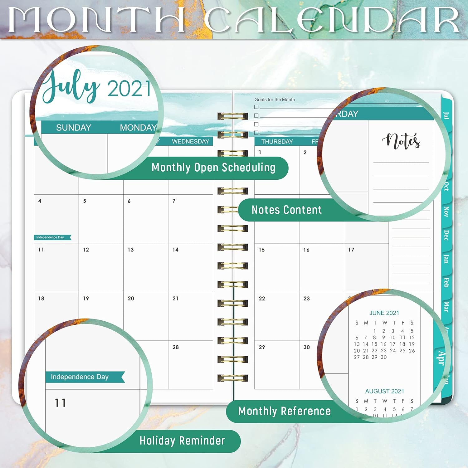 2021-2022 Student Planner - Monthly and Weekly Planner 2021-2022 with 12 Monthly Tabs, JULY 2021 - JUNE 2022, Hardcover Cover with Twin-Wire Binding, Blue and Green Ink : Office Products