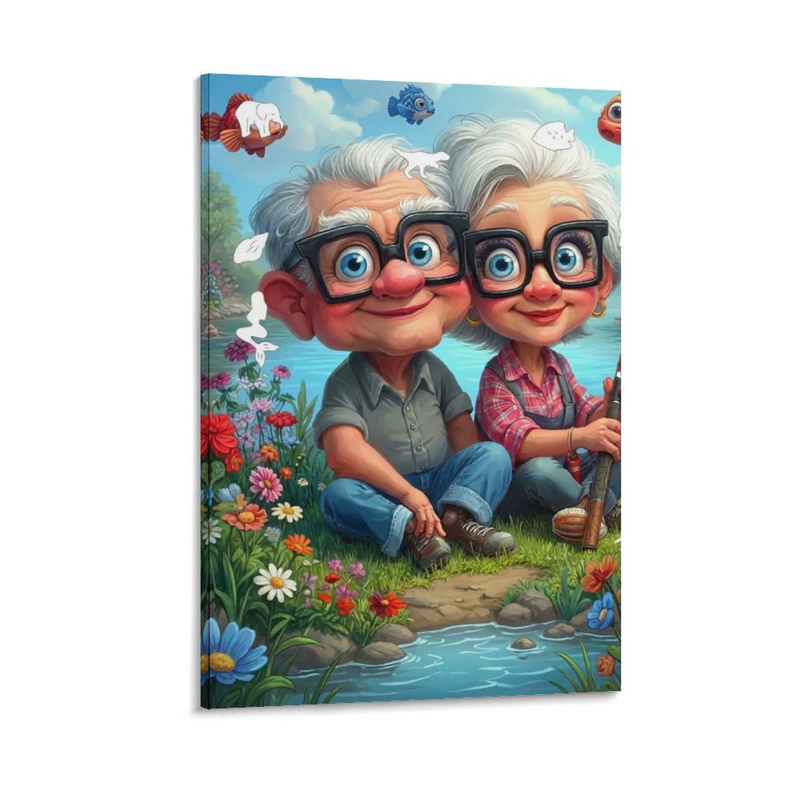 DHBANEIOK Elderly Couple Fishing Wall Decor Poster Canvas Prints Picture Modern Canvas Wall Art Picture Wall Hanging for Living Room Home Decorations 20x30inch(50x75cm)