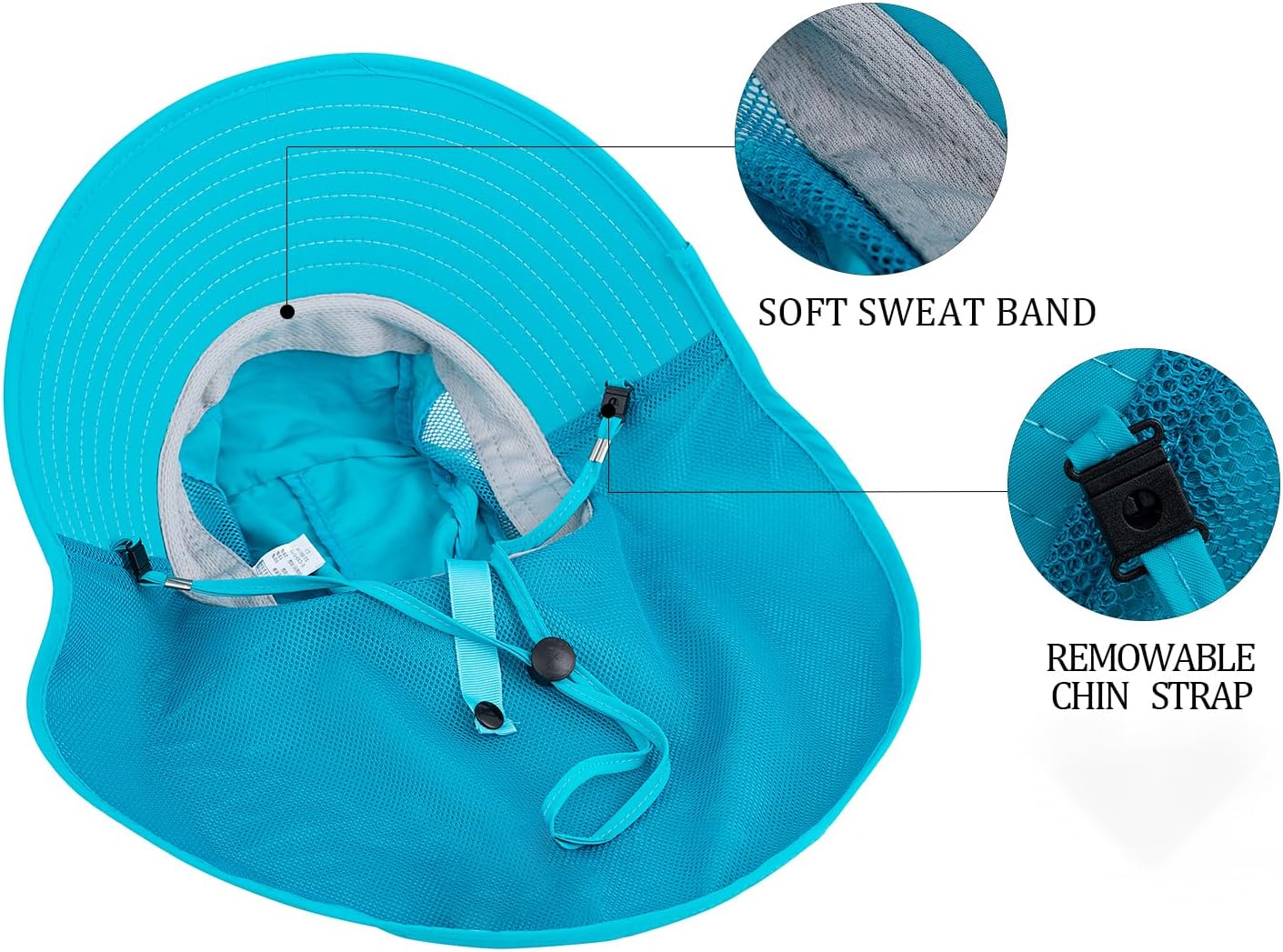 Kids Sun Hat UPF 50+ Boy Girl Protection Hat Wide Brim Beach Hats with Mesh and Adjustable Chin Strap - Image 2