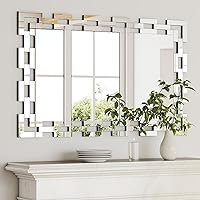 Chende 40x28 Inch Frameless Rectangle Wall Mirror - Large Decorative Bathroom Mirror for Living Room, Bedroom, Entryway