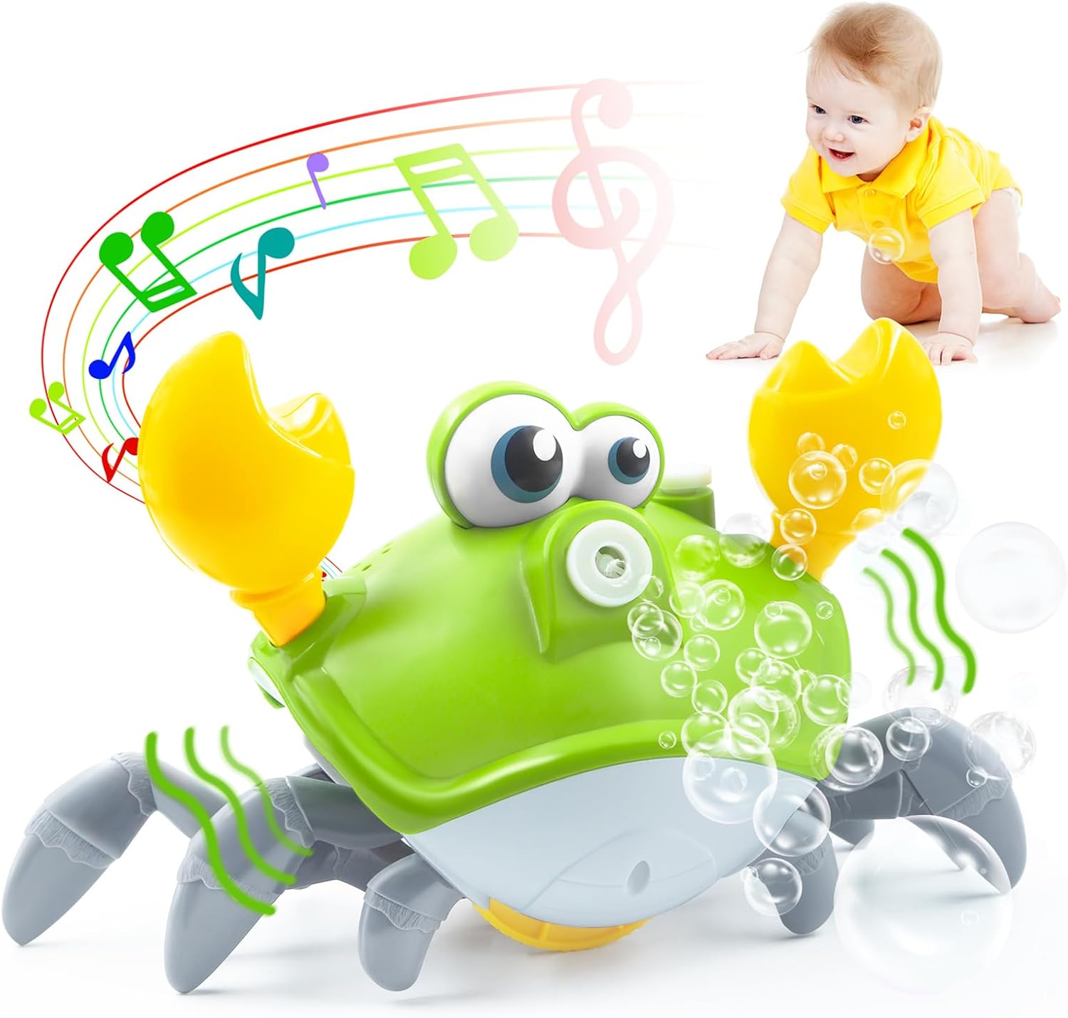 Crawling Crab Baby Toy - Rechargeable Bubble Machine - Tummy Time Toys - Automatic Crawling Crab Bubble Blower Machine for 3 4 5 6 Babie Boy Girl Learning Crawl for Kid Outdoor, Parties, Birthday Gift