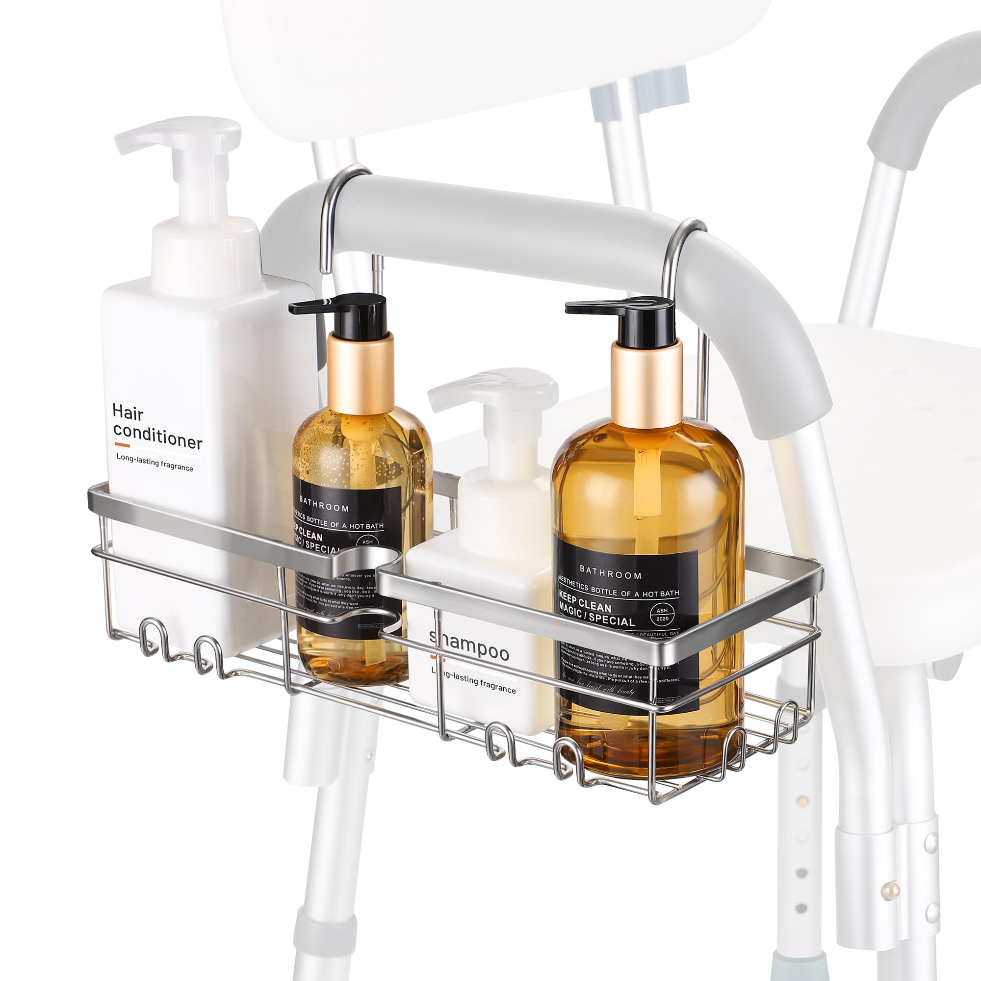 YUOROS Shower Caddy Hanging 304 Stainless Steel Shower Organizer Rack for Shower Chair Bench for Elderly Seniors Disabled