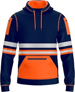 mymixtrendz Mens Hi Vis Pullover Multi Zipped Pockets Hoodie Safety Work Wear Reflective Tape High Visibility Hoodie Sweatshirt S-2XL
