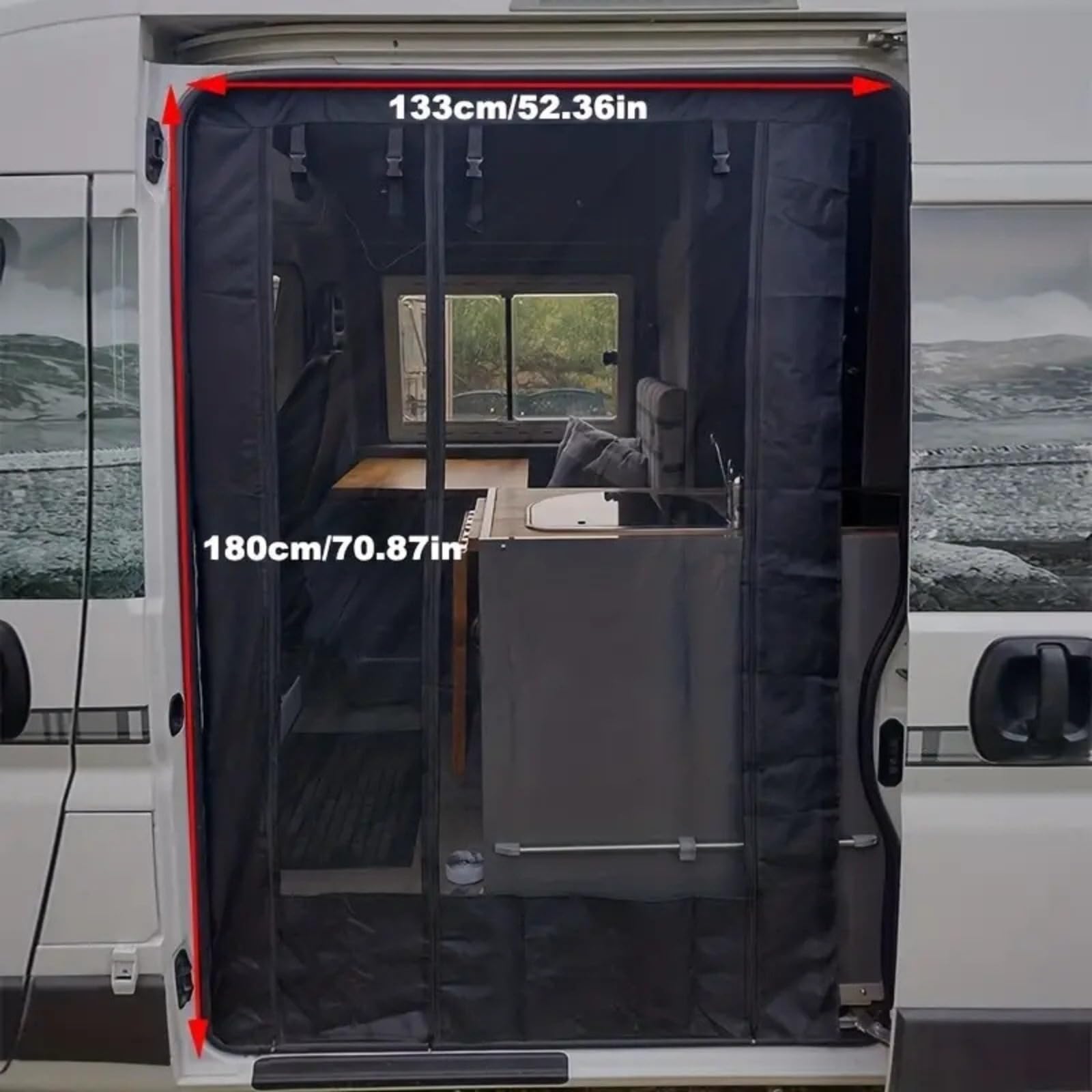 Moustiquaire Magnétique Porte Latérale Fourgon Aménagé pour Fiat Ducato (290 230 244 250 290 1981-2025 2026), Rideau Anti-Insectes Van, Camping-Car avec Fermeture Mains Libres