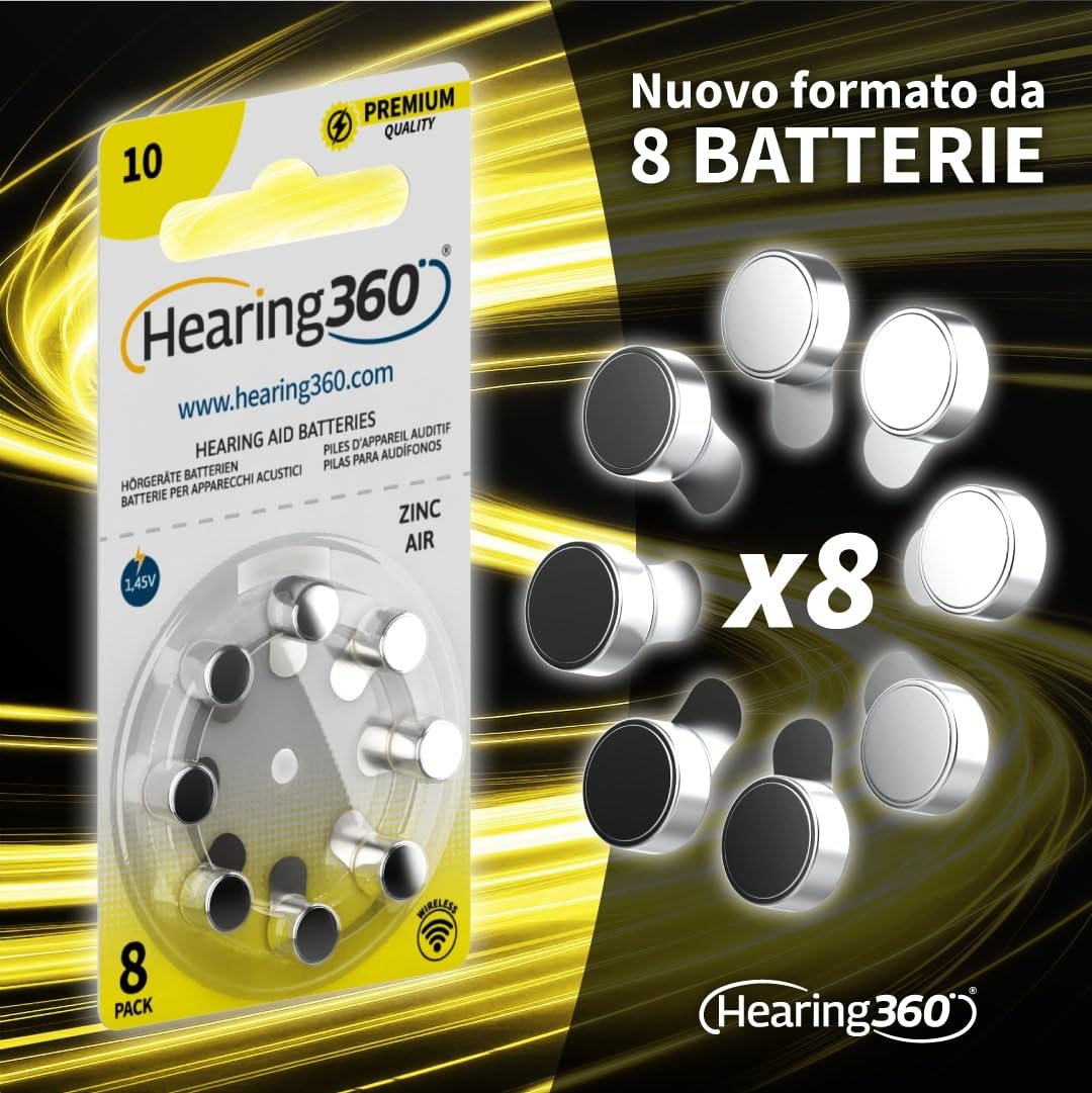 120 batterie per apparecchi acustici misura 10 qualità premium, durata extra, compatibili con tutti i modelli, senza mercurio (15 blister da 8 pile)