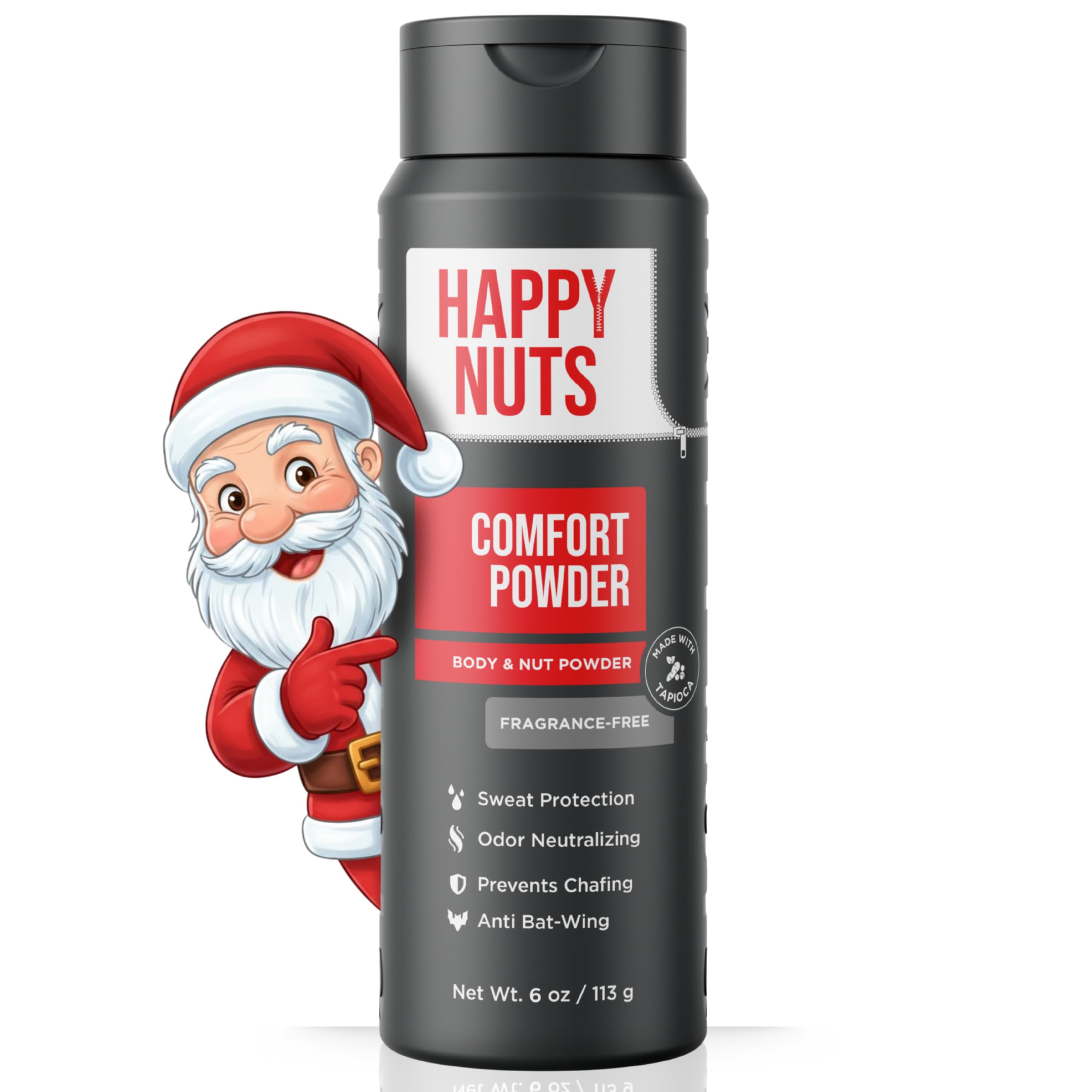 Happy Nuts Comfort Powder - Anti-Chafing, Sweat Defense & Odor Control for the Groin, Feet, and Body - Body Powder for Men (Unscented, 6 oz)