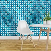 Vista 3 de Removable Wallpaper Swatch - Blue Moon White Retro Circles Midcentury Modern Cool Lampshade Custom Pre-Pasted Wallpaper by Spoonflower