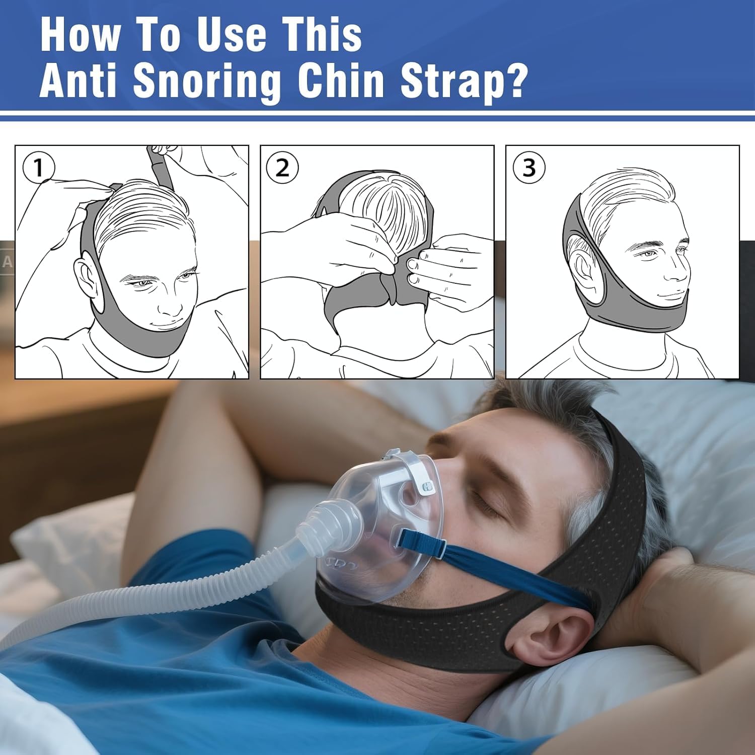 Chin Strap for Sleeping, Effective Anti Snoring Devices, Airflow Jaw Strap for Sleep Apnea Breathable and Comfortable, Adjustable Anti Snoring Chin Strap for Men and Women - Image 4