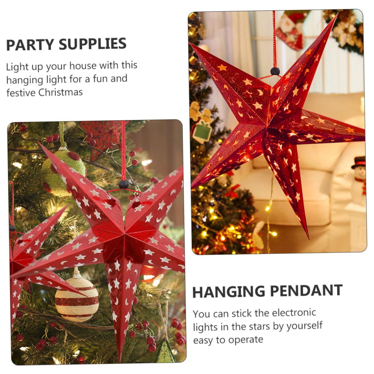 DOITOOL 2 Sätze Weihnachtliche Teiliges Papier Sterndeckel mit LED Lichtern Große Rote Faltsterne Batteriebetriebene Mini LED Lichterketten Dekorative Hängende Weihnachtsbeleuchtung für