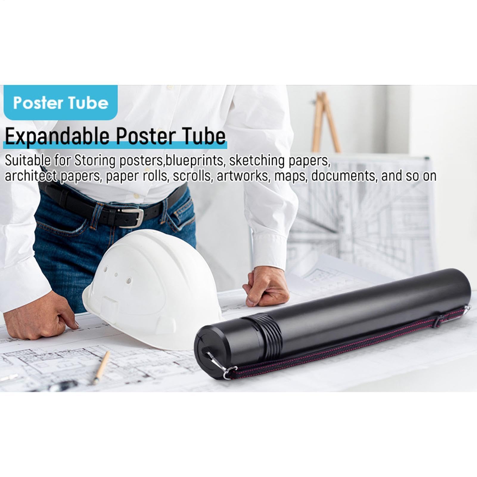 Tubos extensibles para pósteres, impermeable, a prueba de luz, para dibujos, tubo de almacenamiento multiusos para mapas, documentos, escuela, oficina