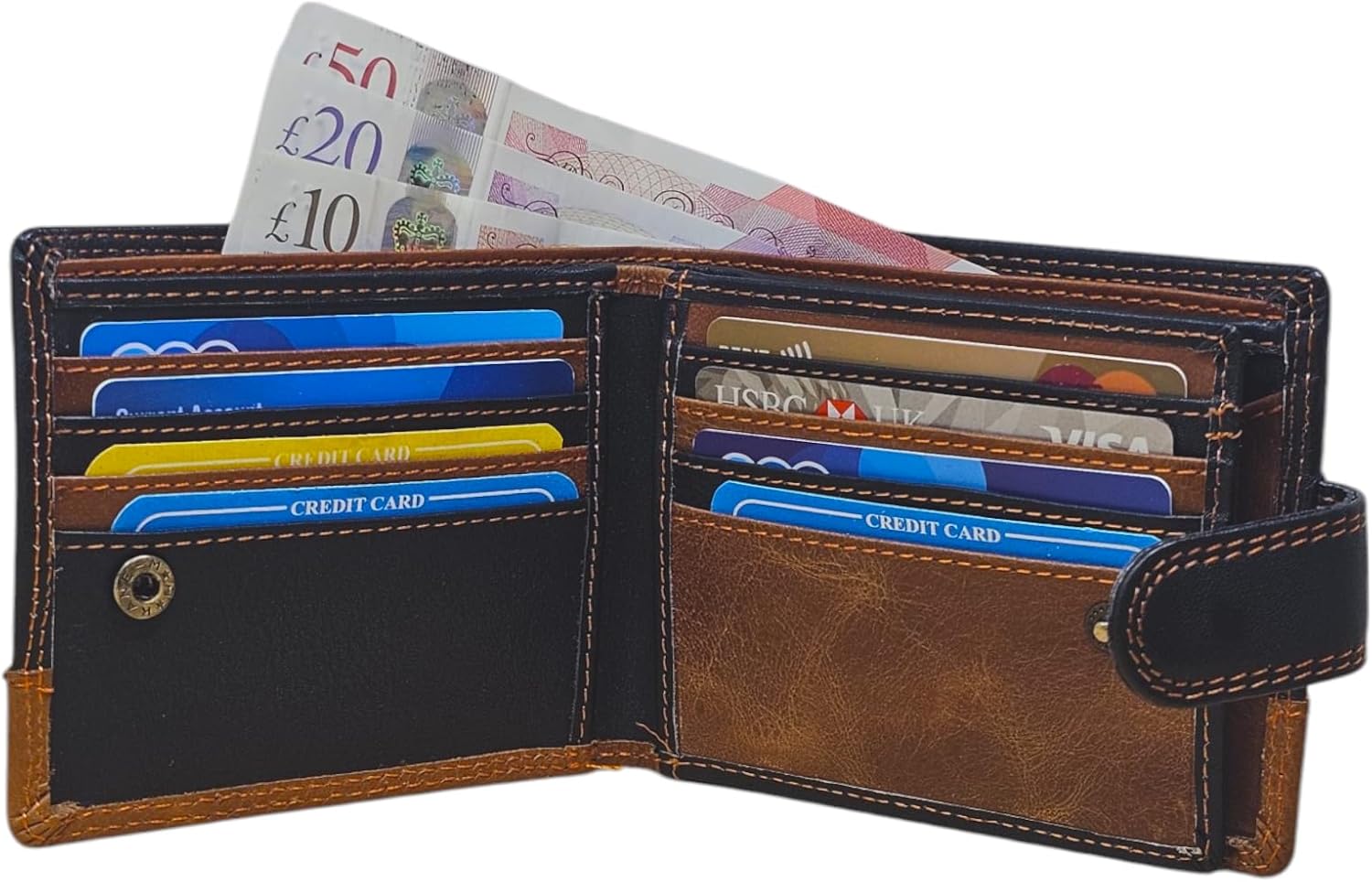 MORUCHA Personalised Wallet Men | Custom Engraved Wallets for Men UK | Genuine Soft Leather Wallet | Built in RFID Blocking | Engraved Gift for Him (Horizontal, Black/Tan) - Image 5