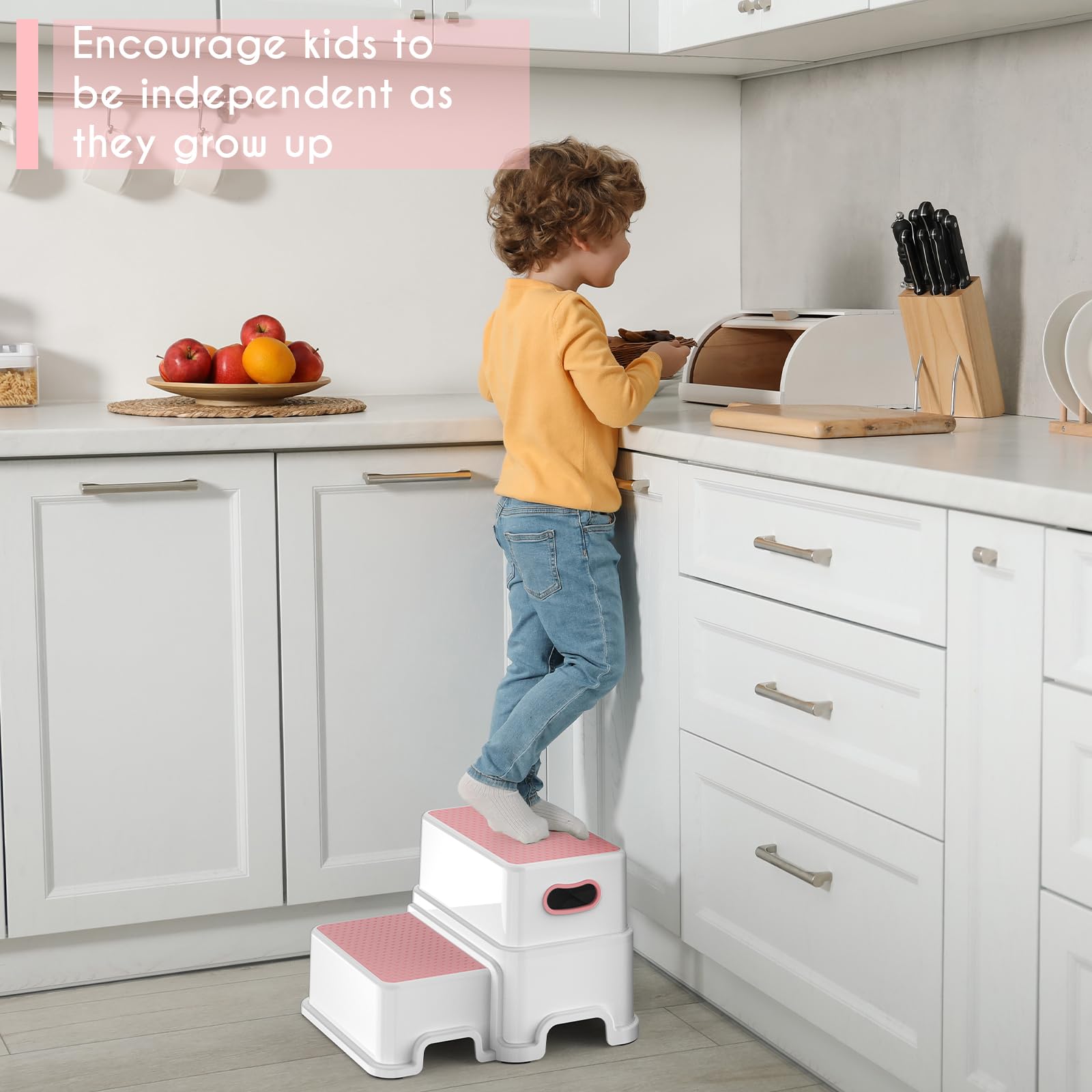 Victostar 2-Tritthocker für Kinder, rutschfest, stabil, für Kleinkinder, 2-stufig, für Toiletten-Töpfchentraining, Badezimmer, Küche (rosa)