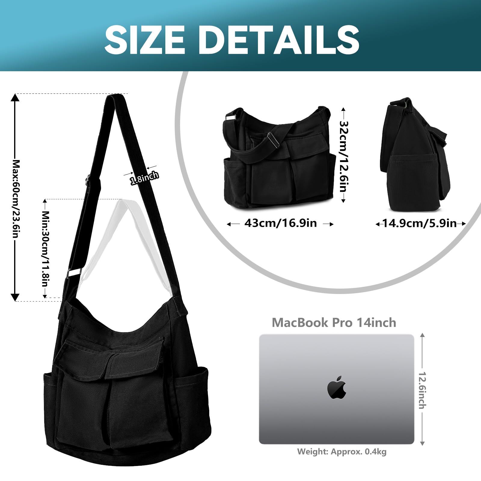 Bolsa Bandolera Mujer, Bolsa Cruzada de Tela para Hombre y Mujer, Viajar y Trabajar