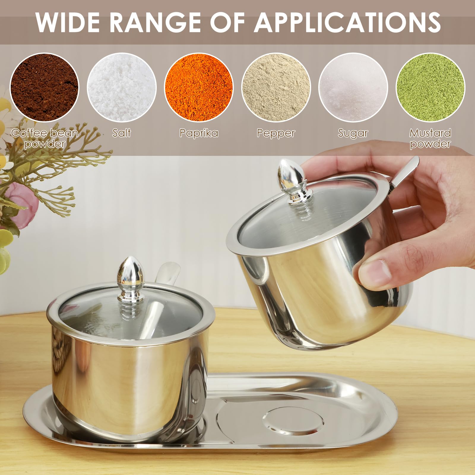 Edelstahl-Schüssel-Set – 2 runde Behälter mit S-Deckel, Löffel und Tablett, rostfreies Se-Glas, Ele Sto für Küche und Essen.