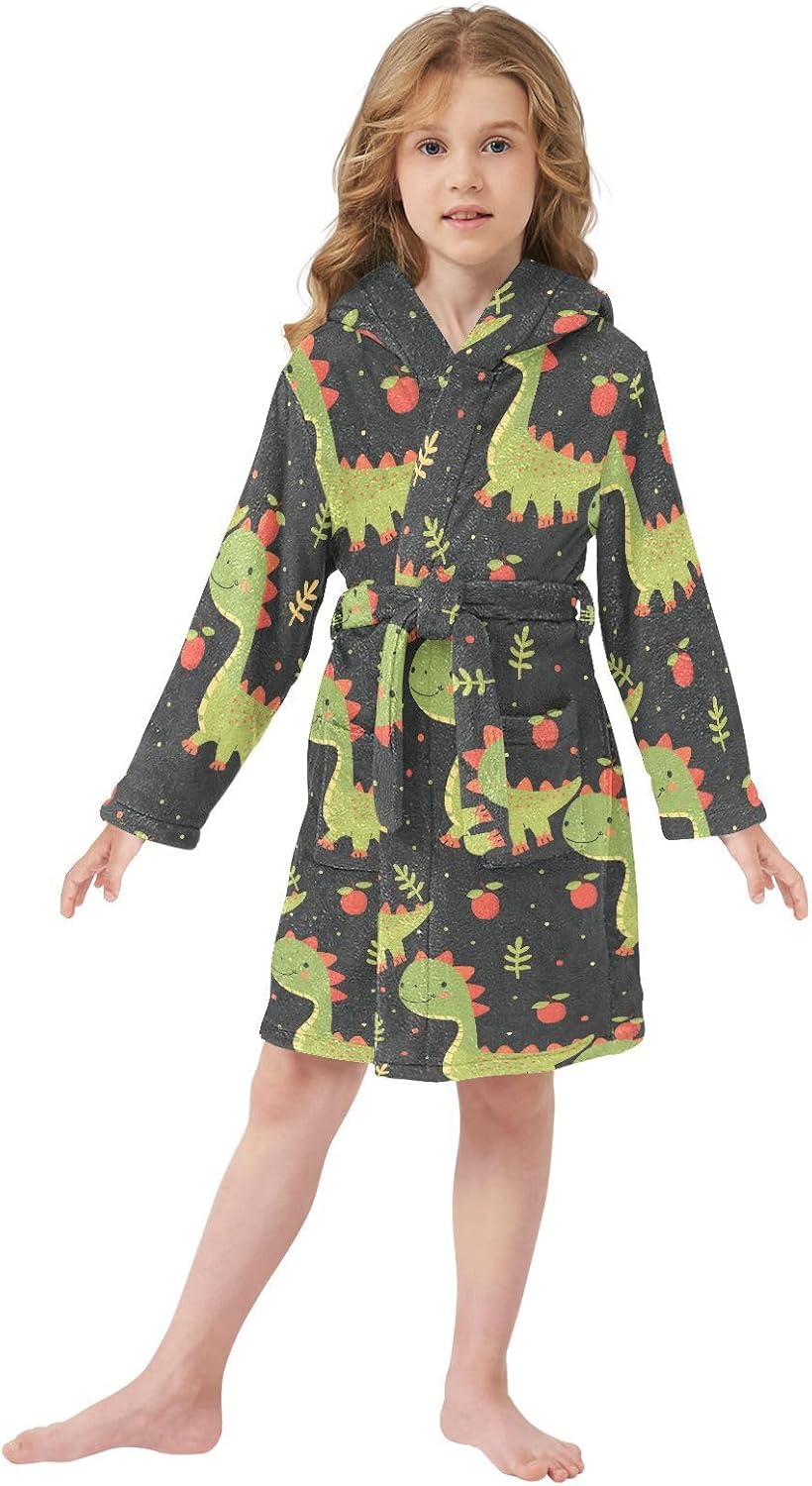 senya Dinosaur Fruit Toddler Hooded Bathrobe Kids Soft Plush Bath Towel Robes for Boys Girls 2-12 Years