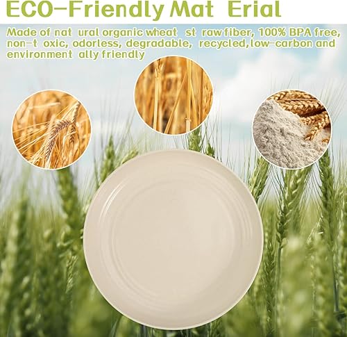 Miniatura 6 de SGAOFIEE Paquete de 12 platos ligeros de paja de trigo de 10 pulgadas, aptos para microondas y lavavajillas, sin BPA y platos de paja de trigo