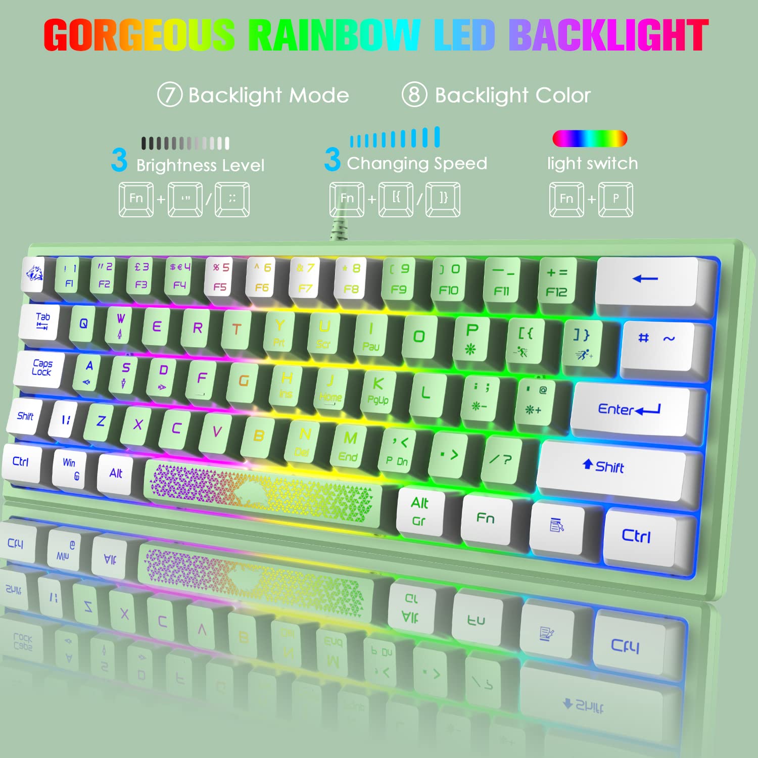 ZIYOU LANG Biała Klawiatura Gamingowa i Mysz z Podkładką, 60% Mechaniczna, RGB LED, Podświetlana przez USB, do Laptopa