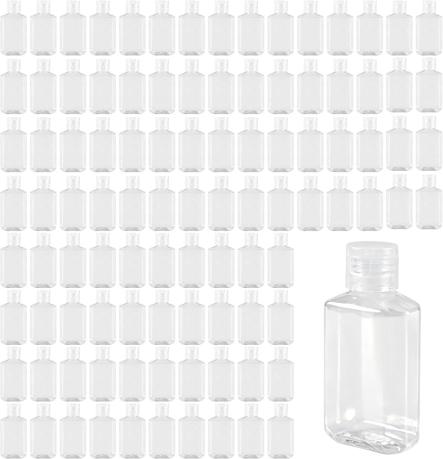 100 Pack 60ml 2oz Hexagonal Empty Plastic Bottles with Flip Cap, Refillable Travel Containers for Lotion Cream Shampoo Toiletries, Clear PET