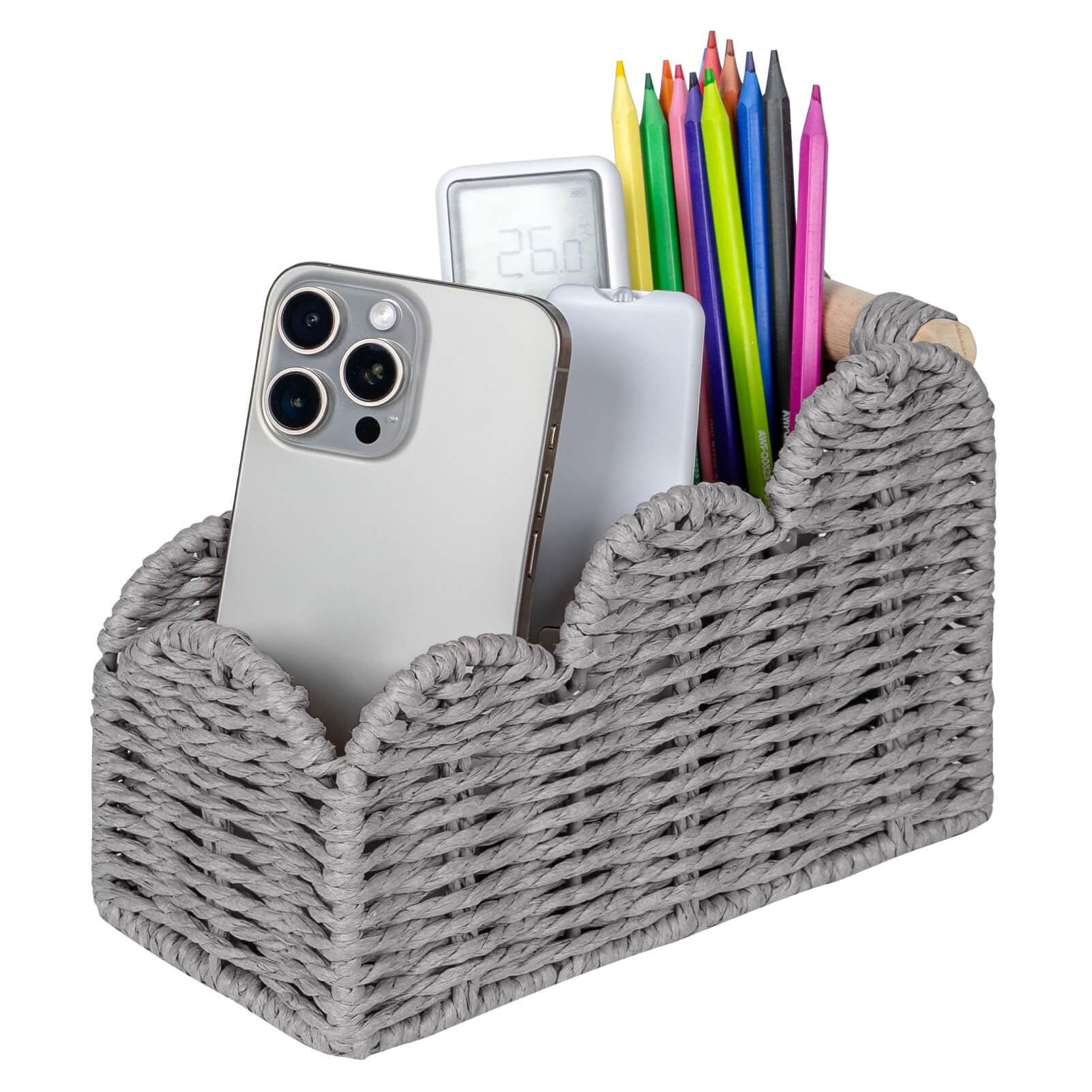 CubesLand Bedside Table Desk Organizer Caddy, Remote Pen&Pencil Holder Cup, Makeup Brush Holder w/Scalloped Perfect for Home, Office Desk, Living Room Table Decor, 3 Slots Grey โ image 1