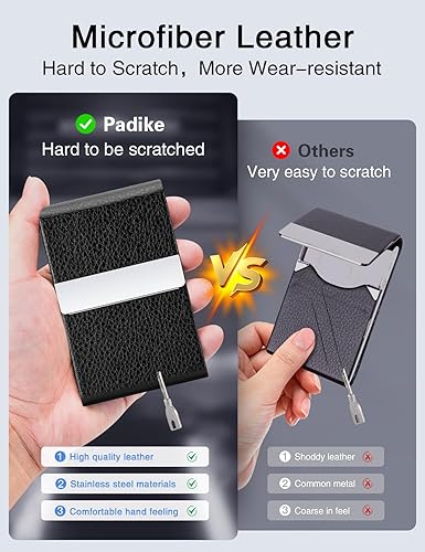 Miniatura 3 de Padike- Tarjetero de piel sintética para tarjetas de presentación, de acero inoxidable, delgado, con cierre magnético