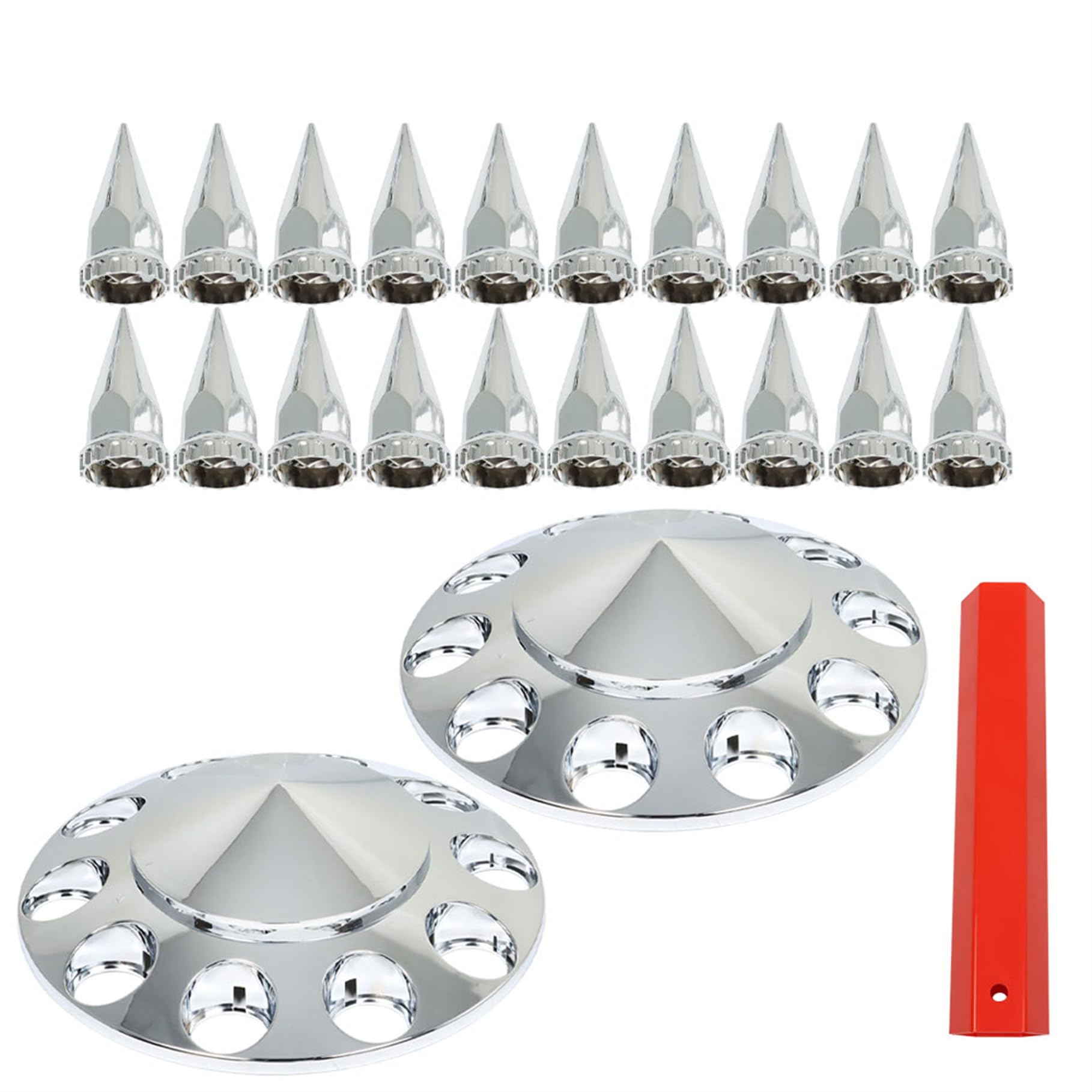 TJHSM Chrome ABS Front Axle Cover Set with Hub Caps and 33mm Screw-On Spiked Lug Nut Covers for Semi Truck