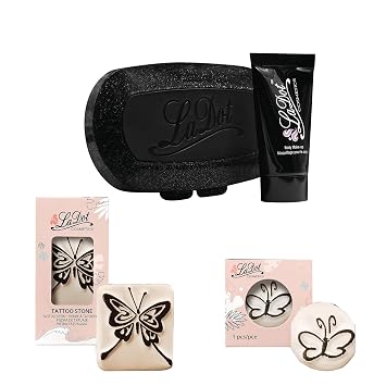 LaDot Starter Ink Pad and Two Butterfly Temporary Tattoo Stamp Set, Skin-Friendly Body Ink 15 ml, Reusable Ceramic Skin Stamps