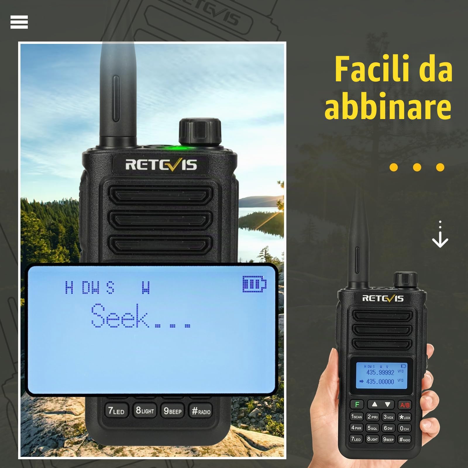 Retevis RA89 Ricaricabile Trasmittenti, Intervallo Lungo Walkie Talkie | IP68 Radioamatoriale, VFO, Batteria 2500mAh, Ricaricabile di USB A-C per il Salvataggio di Emergenza
