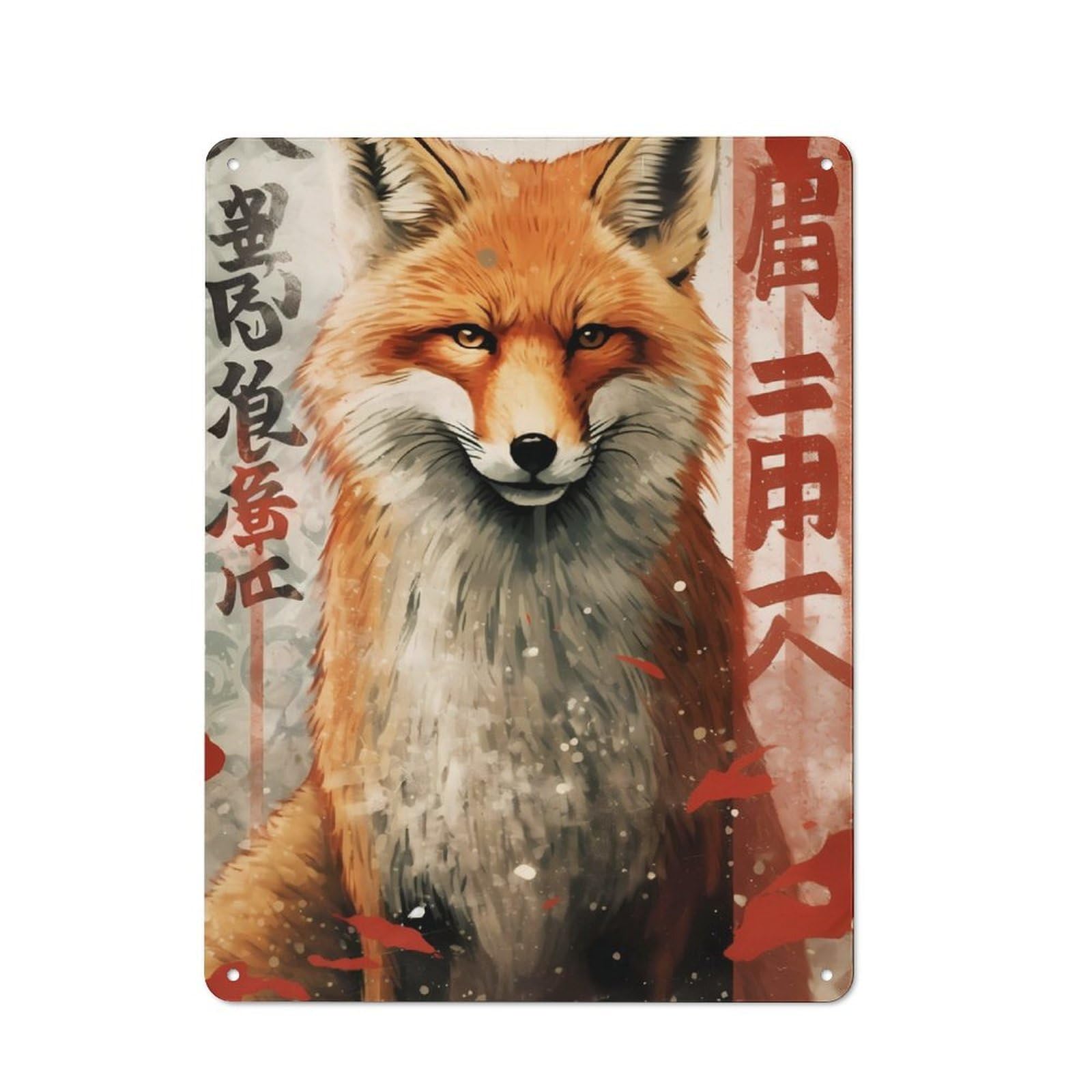 Junmoney Fox China Retro Tin Wall Plaque 40X30cm For Studio Or Craft Room, Winter Wall Decor For Creative-Space Collectors