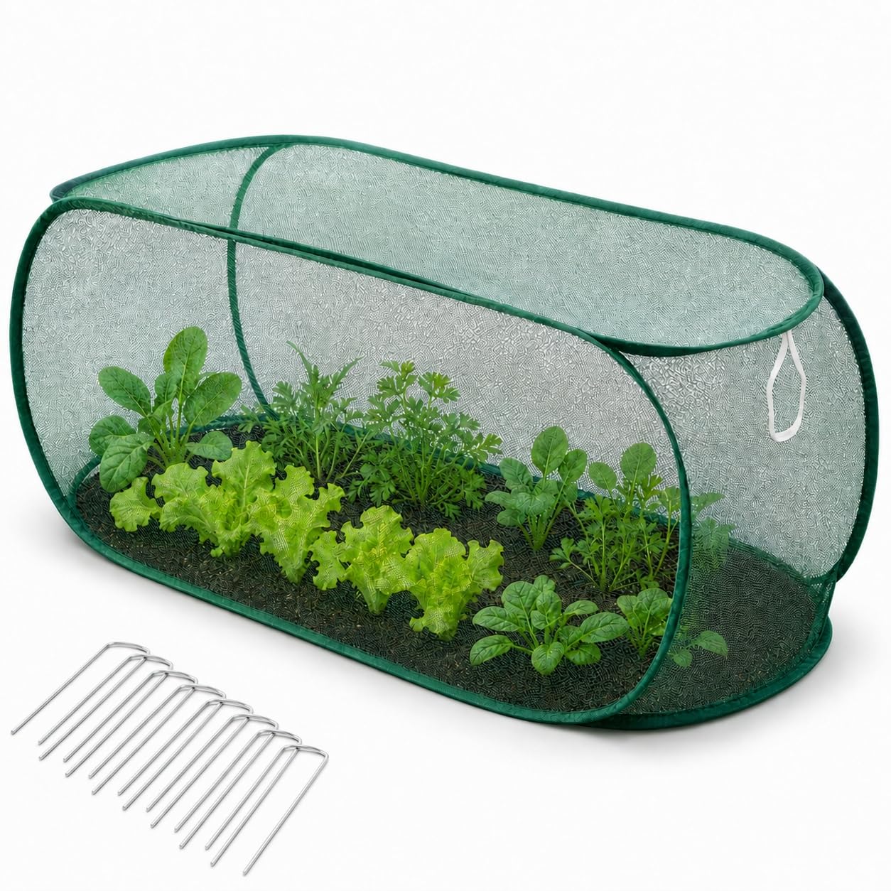 Pop Up Garden Mesh Net Cover Foldable Plant Protection Tent 8 Wire Stakes
