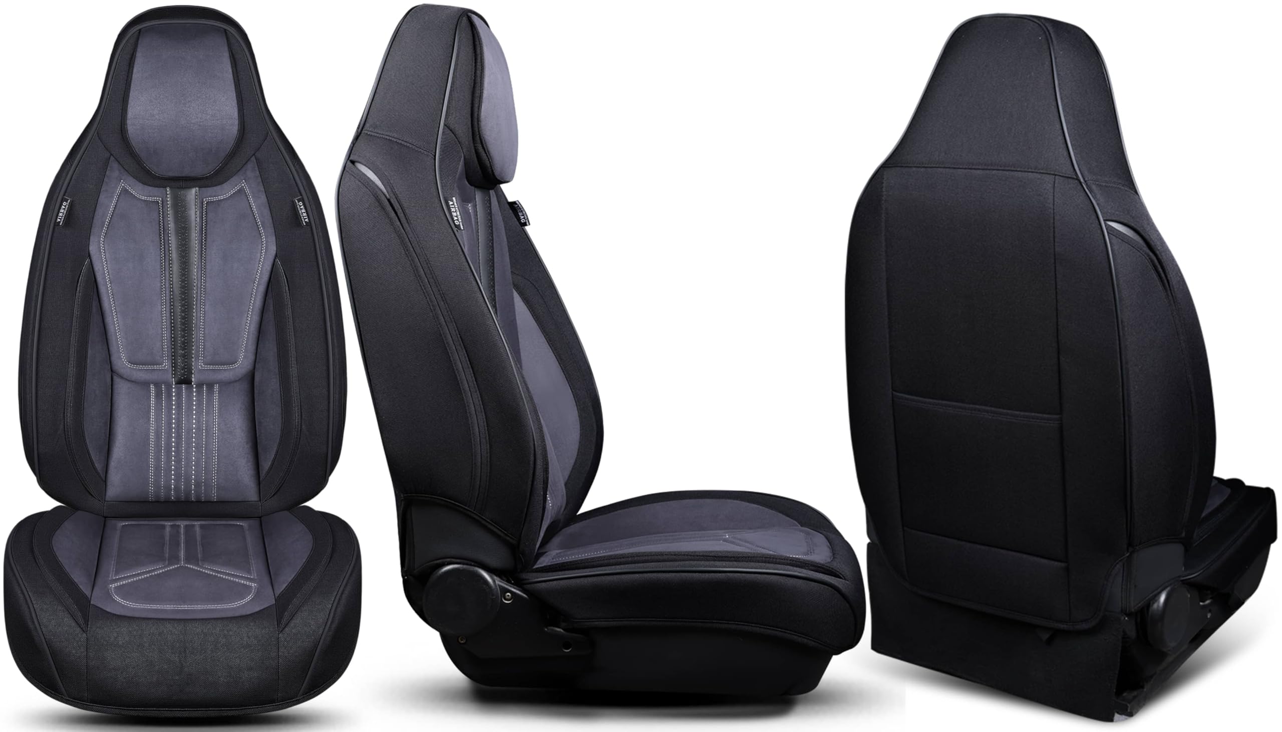 Autositzbezüge Universal für PKW & SUV – Premium Schonbezüge Komplettset Schwarz/Grau, hochwertig verarbeitet für mehr Sitzkomfort, Airbag-kompatibel Sitzauflage, für Vorder- und Rücksitze