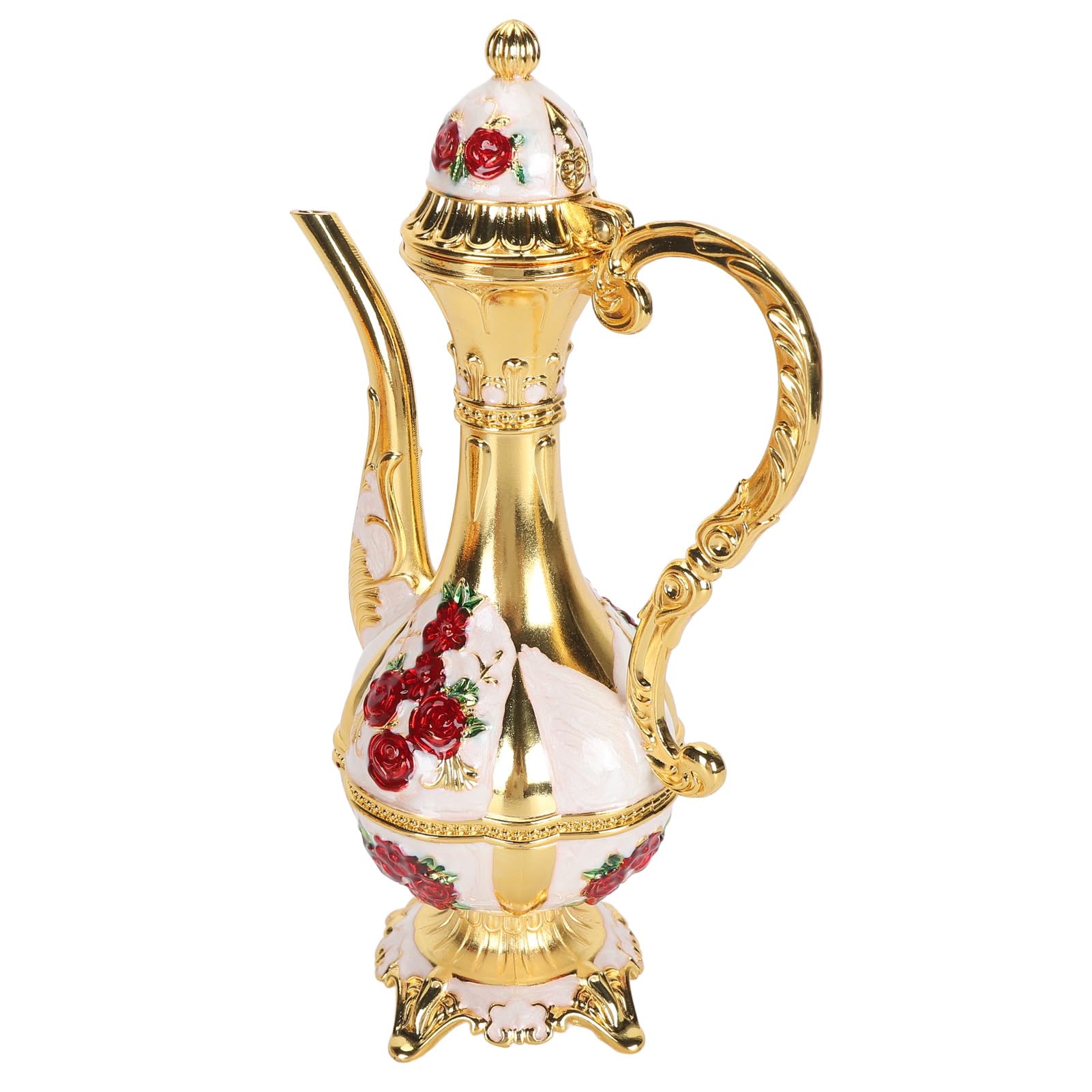 Juego de Café Turco,Juego de Cafetera Turca Vintage de Aleación con Bandeja y 6 Tazas, Decantador de Vino y Vasos, Elegante Set Artesanal para Fiestas, Reuniones, Cenas de Bodas (Gold White Red)
